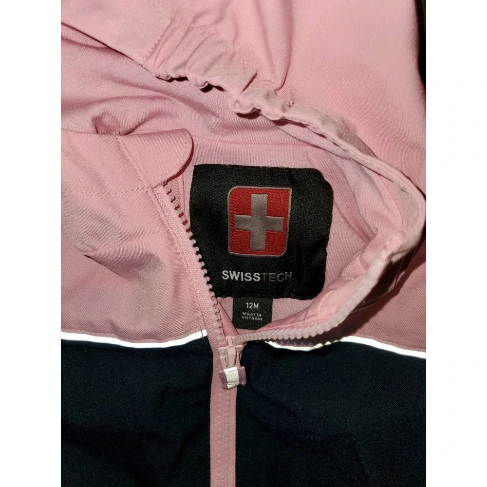 Swiss Tech Pink Navy‎ Blue Reflective Hooded Windbreaker Jacket Kids 12M